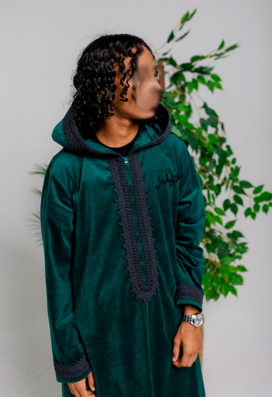 Green "Suede" Hooded Thobe