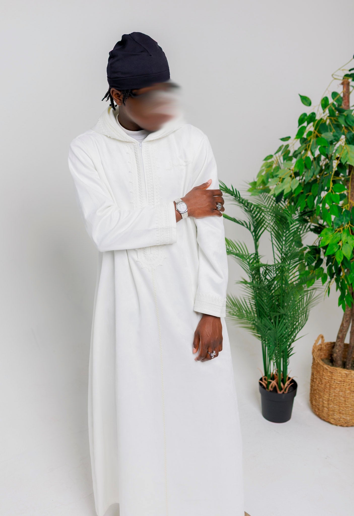 White "Suede" Hooded Thobe