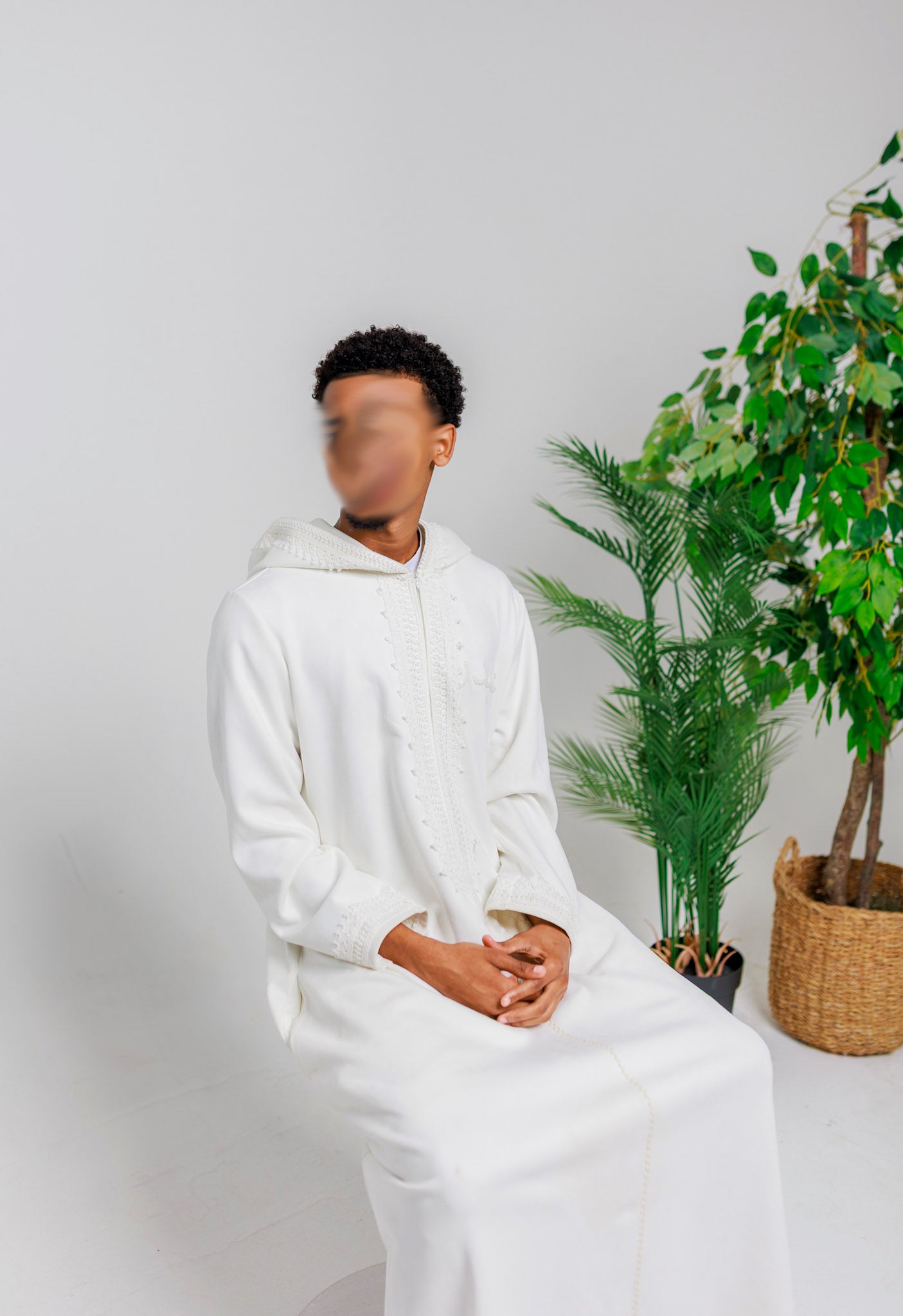 White "Suede" Hooded Thobe