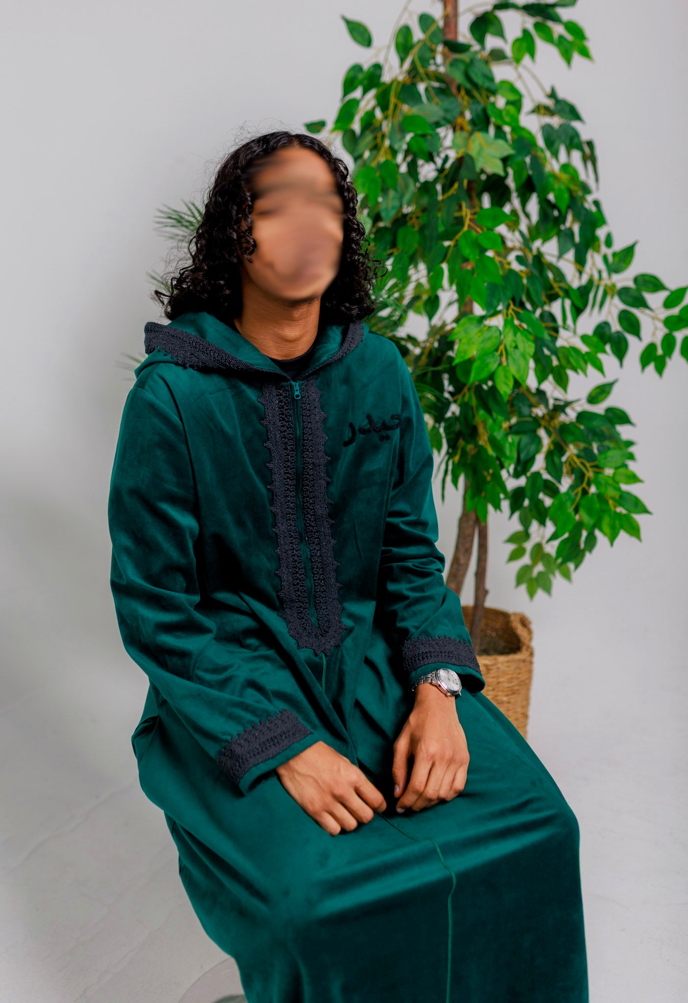 Green "Suede" Hooded Thobe