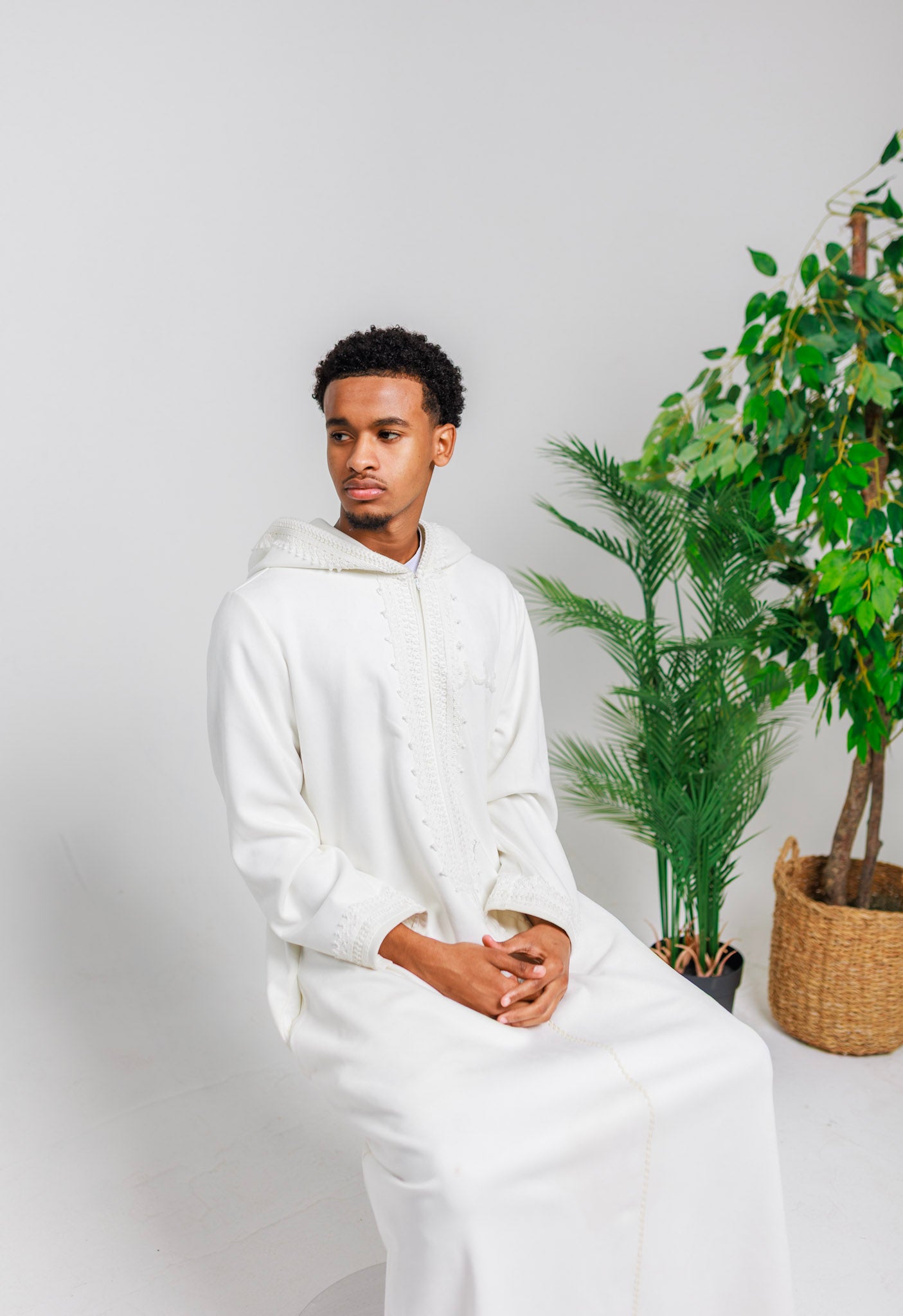 White "Suede" Hooded Thobe