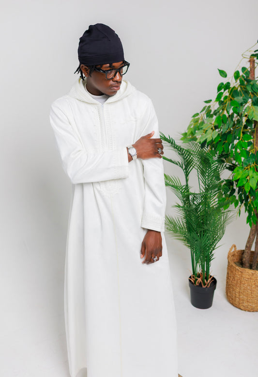 White "Suede" Hooded Thobe