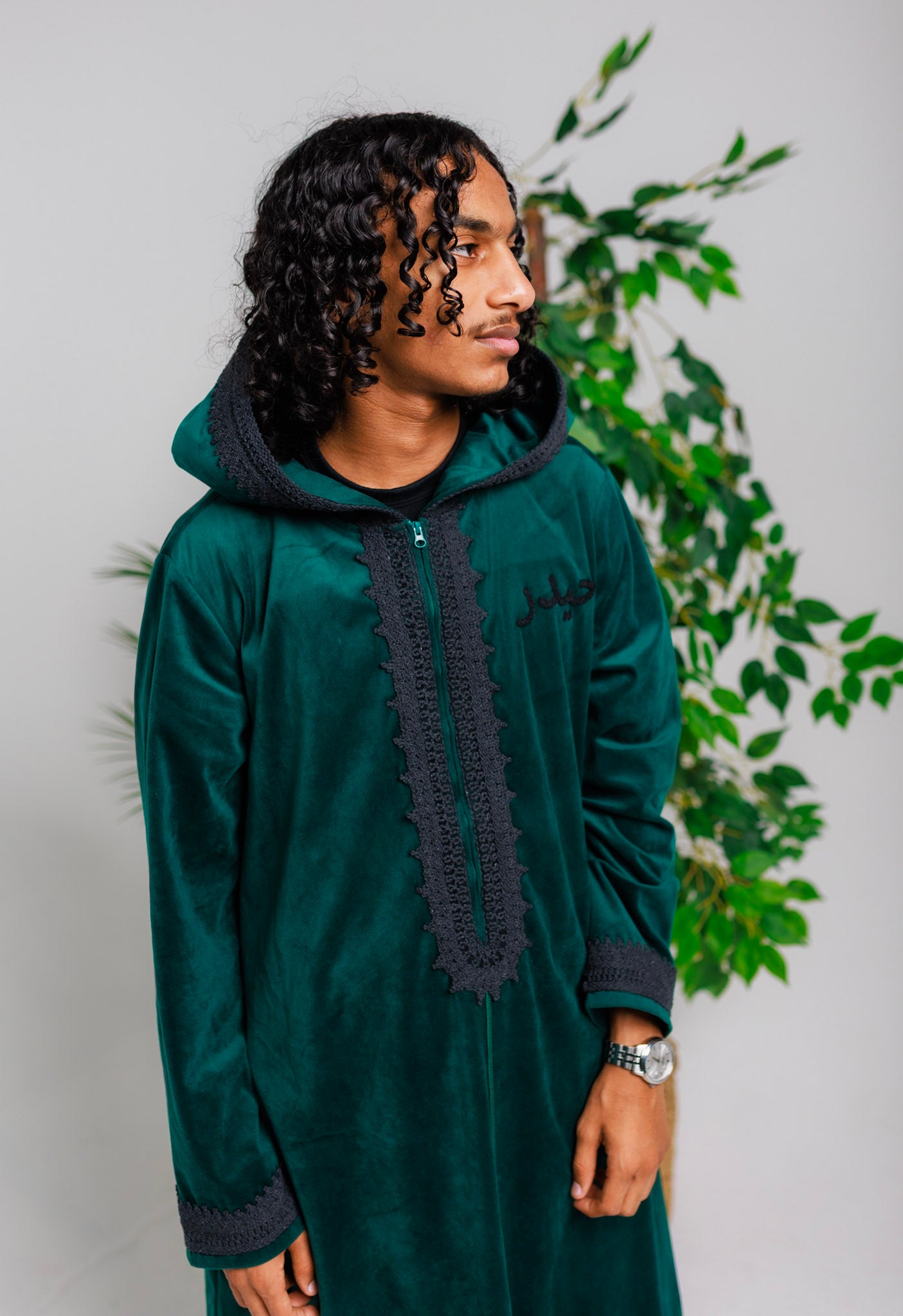 Green "Suede" Hooded Thobe