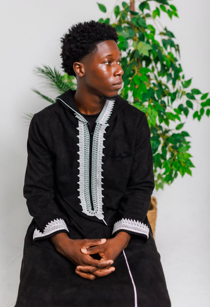 Black "Suede" Hooded Thobe